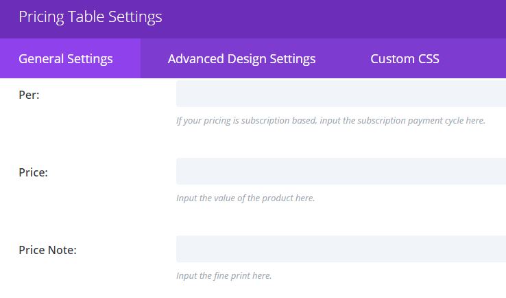 Price note field added to the original Divi Pricing Tables Module