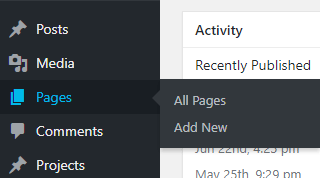 pages sub menu options