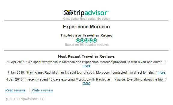 TripAdvisor Experience Morocco example with reviews