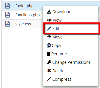 edit footer.php file