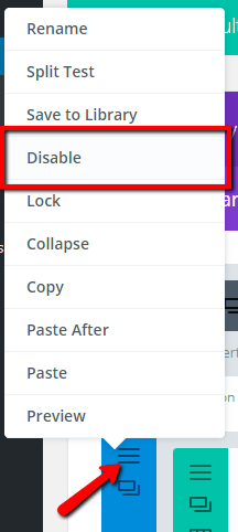 right click and disable divi section