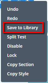 save section to library from visual builder