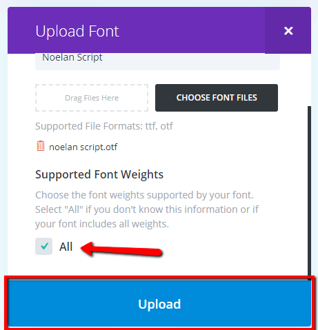 select all or some font weights then upload