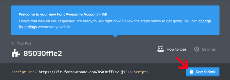 link to copy Font Awesome kit code