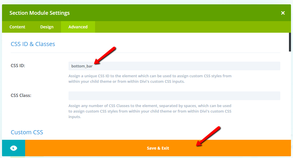 give section css id then save and exit