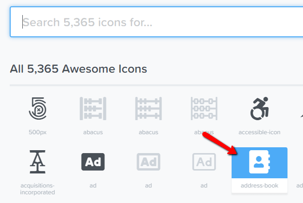 click on desired font awesome icon to select